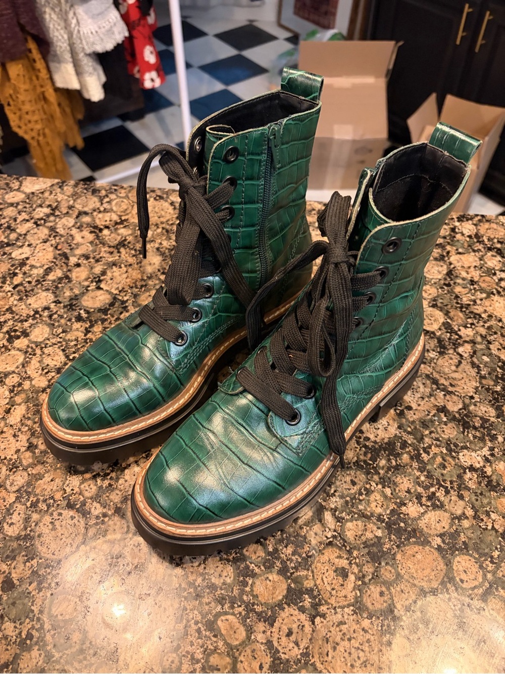 Chelsea & Violet green combat style boots 8